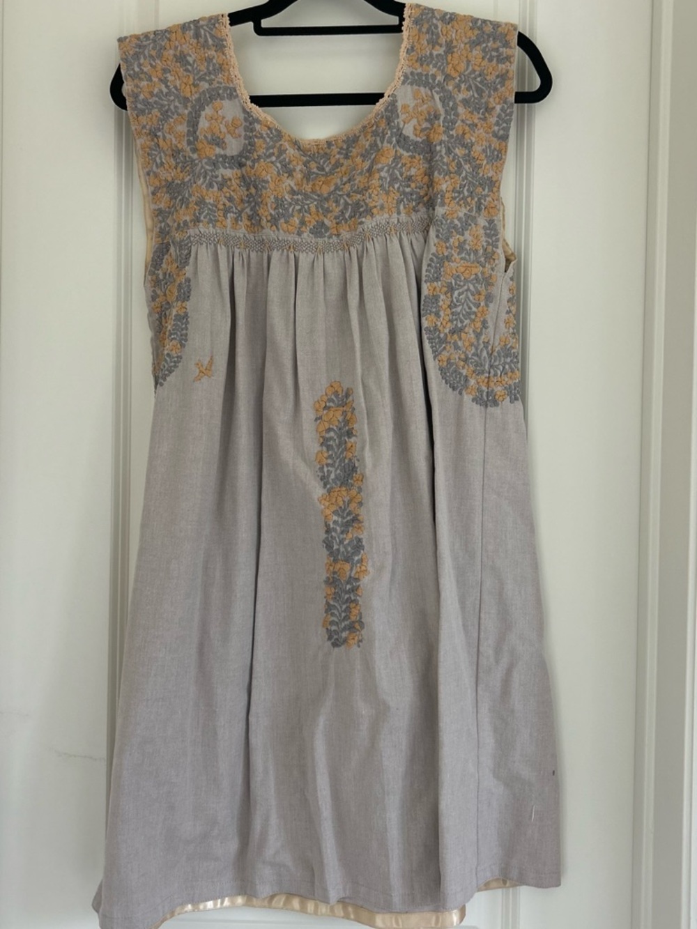Mi Golondrina Gray Tunic with Mustard Embroidery